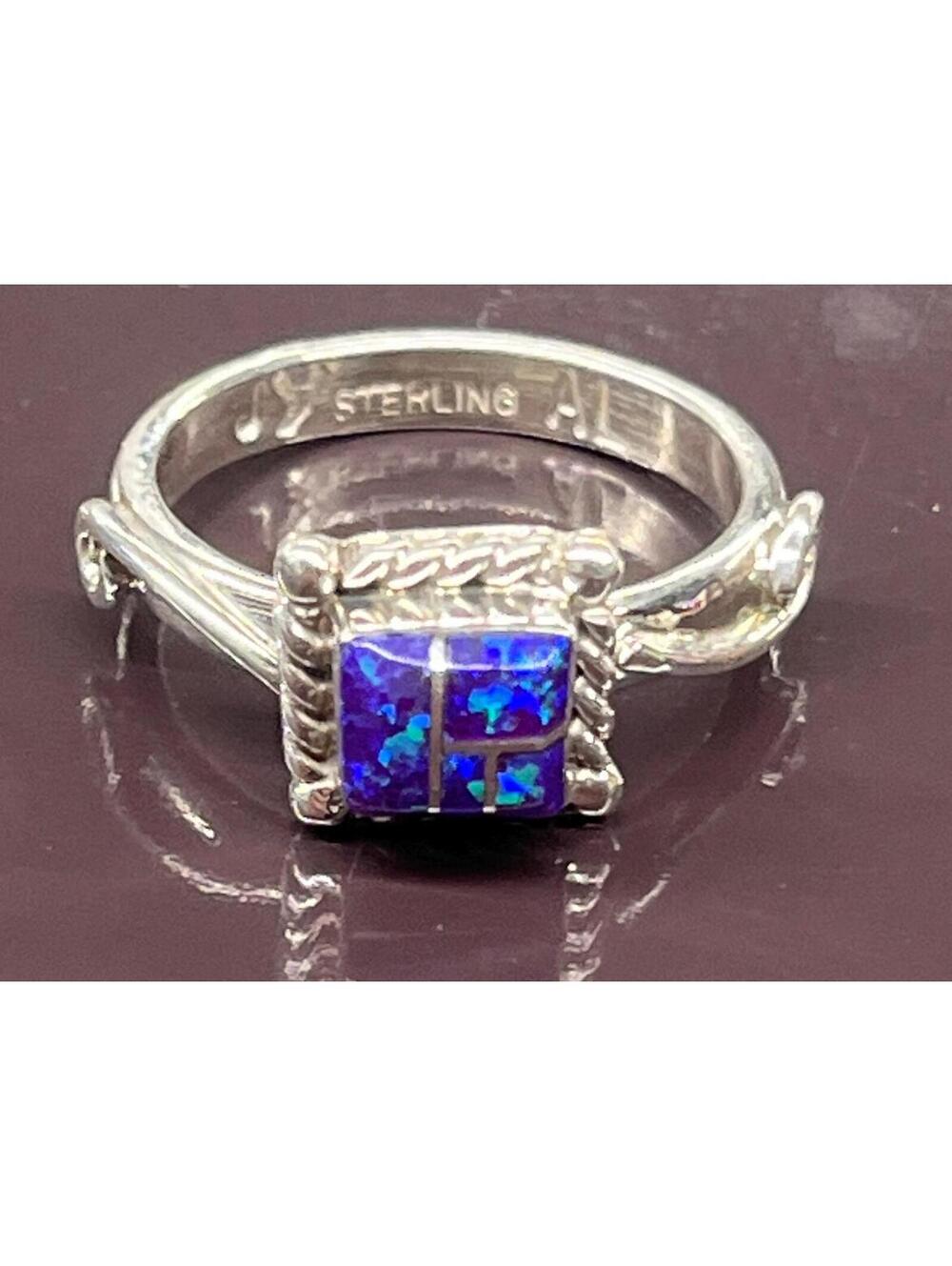Native American Navajo inlay opal sterling silver cluster ring size 8.25